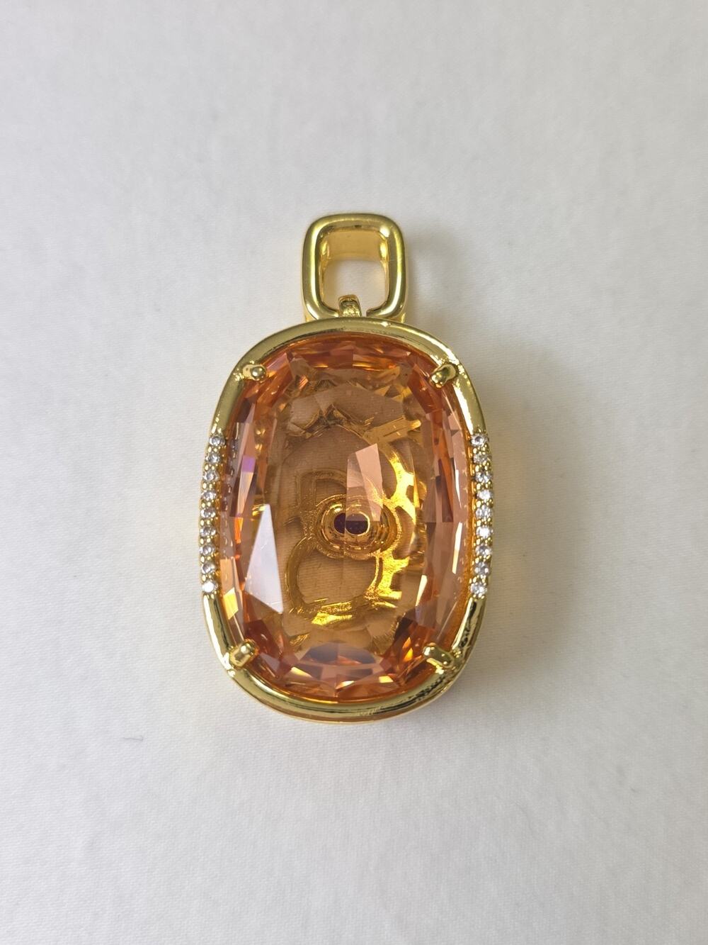 Large Light & Dark Pink Statement Pendant Reversible Floral Filigree Gold Tone